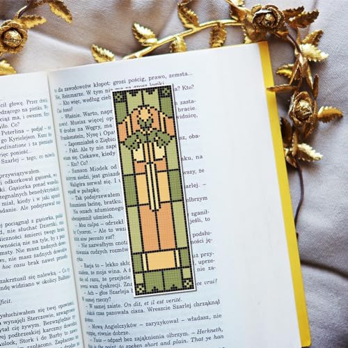 Image of FREEBLOSS 6 Set Bookmark Cross Stitch Kits Stitch Bookmark Cross Stitch Kits with Instructions Gothic Colorful Glass Pattern Embroidery Kit for Beginners Reading Lover Gift