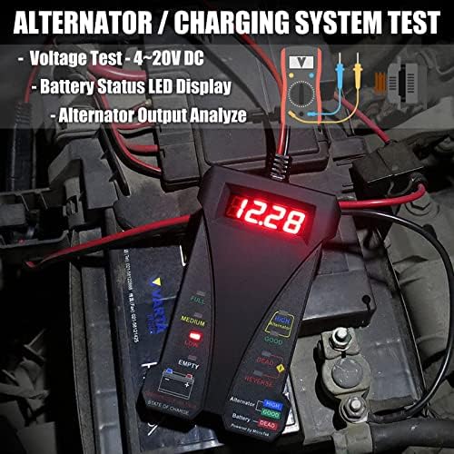 MOTOPOWER MP0514A 12V Digital Car Battery Tester Voltmeter and Charging System Analyzer with LCD Display and LED Indication - Black Rubber Paint - 1