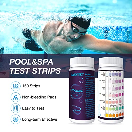 EASYTEST-7-Way-Pool-Test-Strips-150-Strips-Water-Chemical-Testing-for-Hot-tub-and-Spa-Accurate-Test-Bromine-Total-Alkalinity-pH-Free-Chlorine-Total-Hardness-Cyanuric-Acid-and-Total-Chlorine EASYTEST-7-Way-Pool-Test-Strips-150-Strips-Water-Chemical-Testing-for-Hot-tub-and-Spa-Accurate-Test-Bromine-Total-Alkalinity-pH-Free-Chlorine-Total-Hardness-Cyanuric-Acid-and-Total-Chlorine