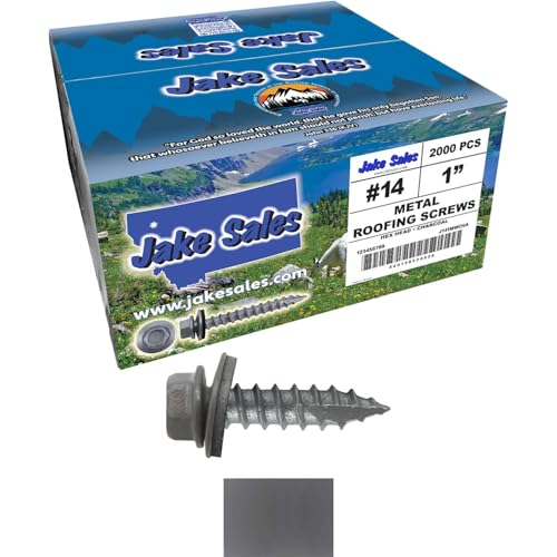 #14 Metal Roofing Screws: (2000) Screws x 1" Charcoal Hex Head Sheet Metal Roof Screw. Self Starting/Tapping Metal to woodsheet Metal Screws with EPDM Washer. for Corrugated Roofing
