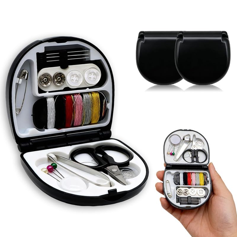 REROON Paquete de 2 mini kit de costura de viaje para regalos de Navidad, suministros de costura esenciales para dormitorio de viaje, suministros de costura para adolescentes y niños | Kit portátil de
