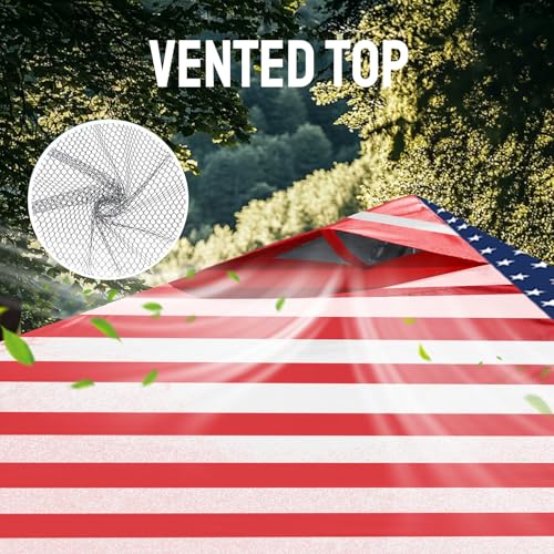 Image of CROWN SHADES 10x10 Pop Up Canopy - Patented Center Lock One Push Instant Outdoor Canopy Beach Tent with STO-N-Go Bag 8 Stakes & 4 Sand Bags，American Flag