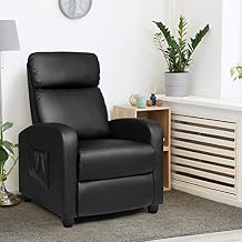 POWERSTONE Recliner Chair PU Leather Recliner with Massage Function Small Reclining Chair Single Sofa Chair Home Theater with Thicker Cushion Wing Back Reading Chair for Living Room Office Black