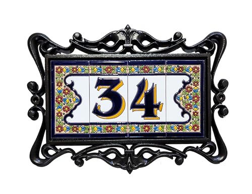 Spanish Style Ceramic Address Plaque with Aluminum Frame