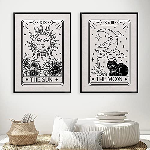 Peinture Toile Moderne Tarot Astrologie Boho Art Print Neutre 50x70cm Lot de 2