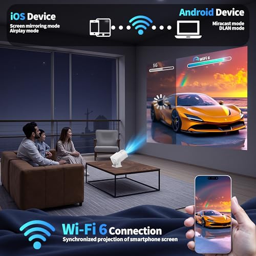 Image of [Projector 2026 Upgraded] Mini Projector Support 4K 1080P Auto Keystone 270Rotatable with WiFi 6 and Bluetooth 5.2 Projector Portable Compatibile with HDMI /TV Stick /Memory Stick /Laptop,White