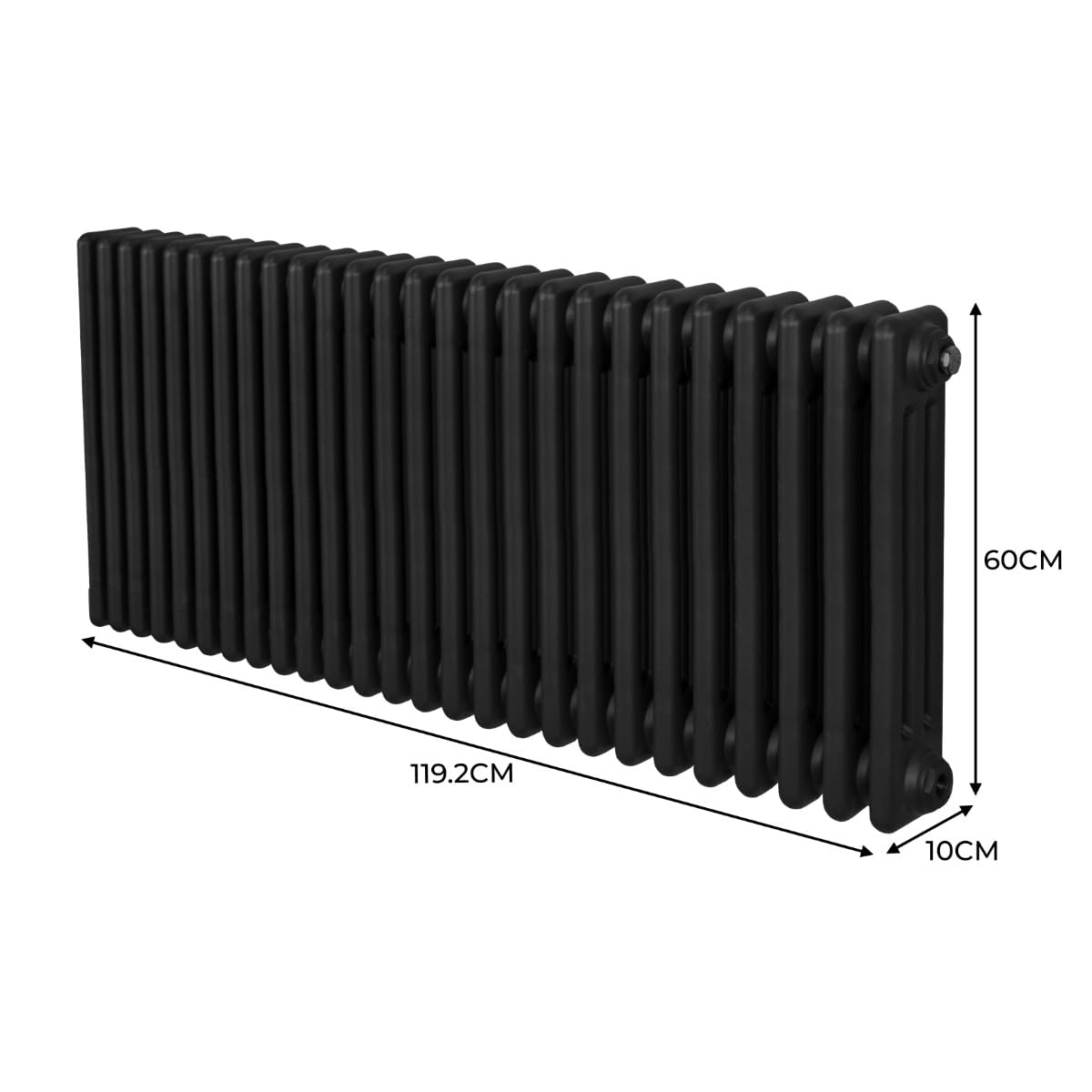 Radiador Tradicional Horizontal de 3 Columnas 600mm x 1192mm | Negro | Acero | Montado en pared | Kit de fijación y soportes + Cepillo de limpieza GRATIS | Calefacción estufa calefactor