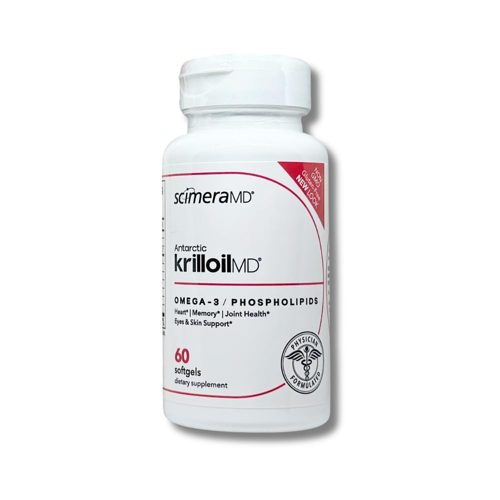 ScimeraMD® KrillOilMD Antarctic Krill Oil Supplement with Omega-3 EPA & DHA, Astaxanthin, Heart, Brain & Joint Support, 60 Capsules 60 Count (Pack of 1)