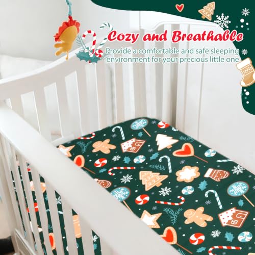 Image of JISEN Christmas Fitted Crib Sheets for Boys Girls 52x28 Inch Gingerbread