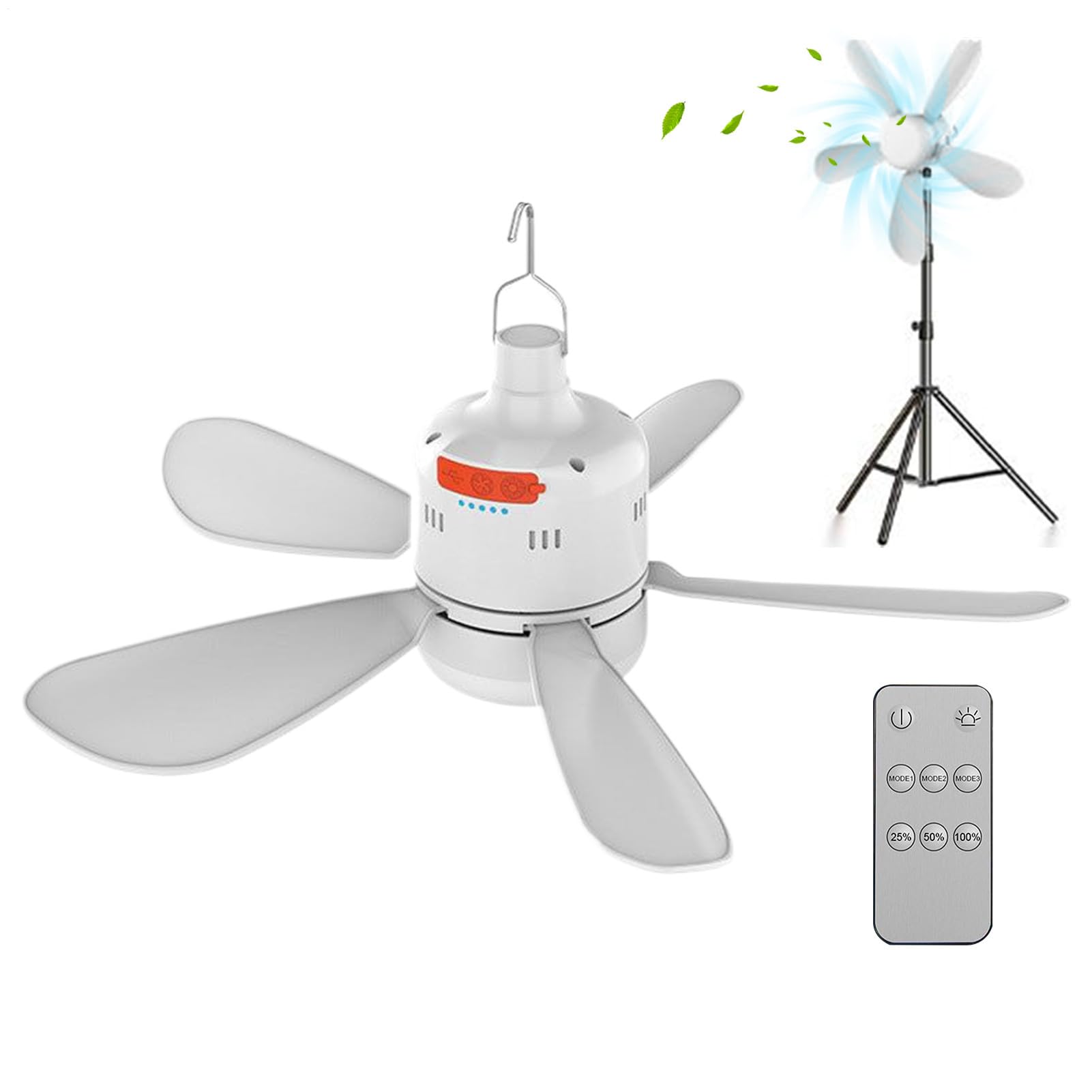 Luckxing Camping Deckenventilator, Zelt Deckenventilatoren Terrasse Deckenventilator mit Licht und Fernbedienung, Einstellbare Geschwindigkeit, wiederaufladbare Kühler für Wohnmobile, Camping
