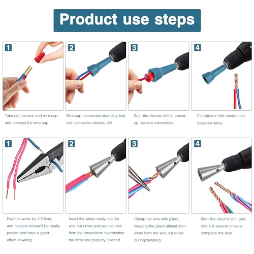 Image of Wire Nut Twister,Wire Twisting Tool,Wire Nut Twiter for Drill,Spin Twist Wire Connector Socket,Wire Connector Driver with 1 /4 inch Chuck,Wire Stripping and Twisting Tool for Cable Quick Stripping(2pcs)