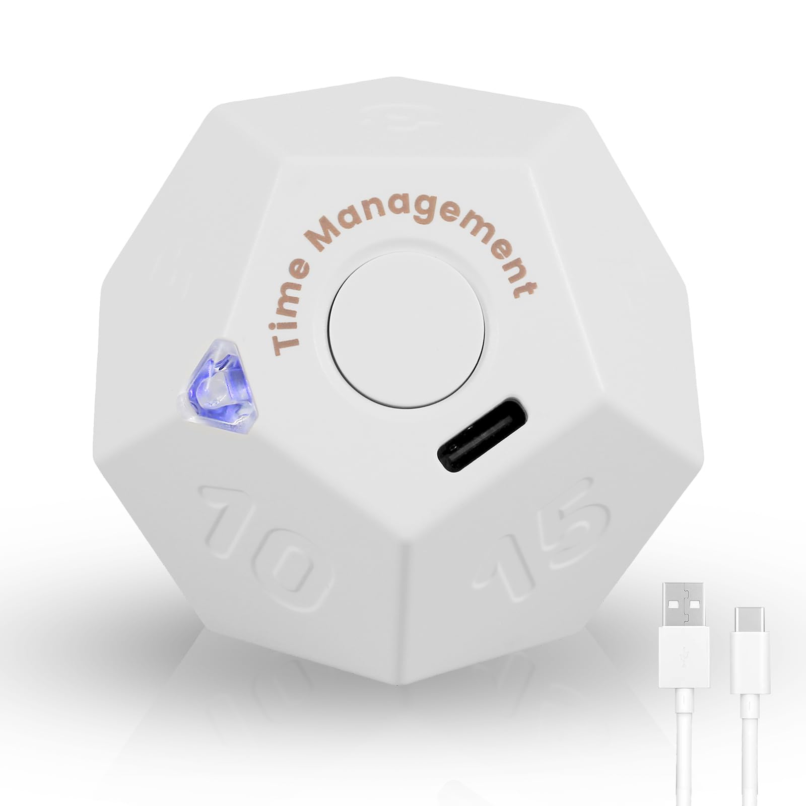 Eummy White Digital Timer 450Mah Rechargeable Mini Time Management Digital Cube Timer 2 Alarm Mode Portable Timer Dodecagon Time Ball Timer With Led Indicator 11 Preset Time For Cooking Study Workout