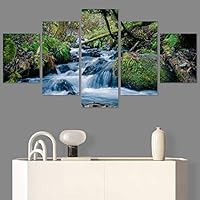 SIGNWIN 5 Panel Canvas Wall Art Forest Waterfalls for Home Decorations Ready to Hang - 60