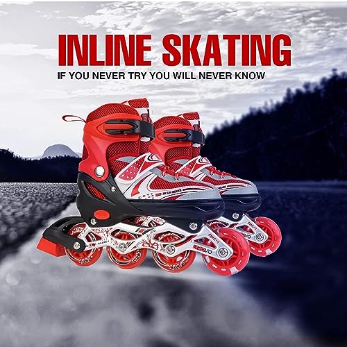 Image of TEKCOOL 4 Wheels Adjustable Inline Skates Skating Shoes for Boys Kids Girls Skating Shoe Adjustable Roller Blades Age 6 to 15 Years PU Strong Wheels Aluminium with LED Flash Light on Wheels