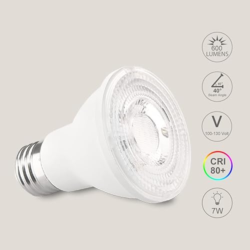 Miniatura 3 de FTL Paquete de 20 bombillas LED PAR20 de 5000 K, luz blanca diurna, 7 W, 600 lúmenes, 50 W, equivalente a 60 W, bombilla regulable, base E26, luz de