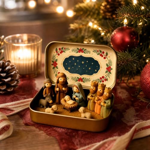 2PCS Mini Christmas Nativity Set in a Tin Box, Religious Christmas Scene - image 4
