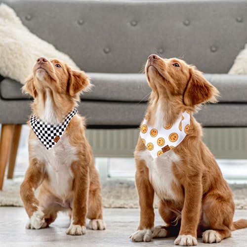 2Pcs One Happy Dude Dog Bandana Boho Smile Face Checkerboard Print Fabric Pet Scarf Medium Sizes Adjustable Pet Neckerchief Dog Bibs for Birthday Costume Accessories 2Pcs One Happy Dude Dog Bandana Boho Smile Face Checkerboard Print Fabric Pet Scarf Medium Sizes Adjustable Pet Neckerchief Dog Bibs for Birthday Costume Accessories