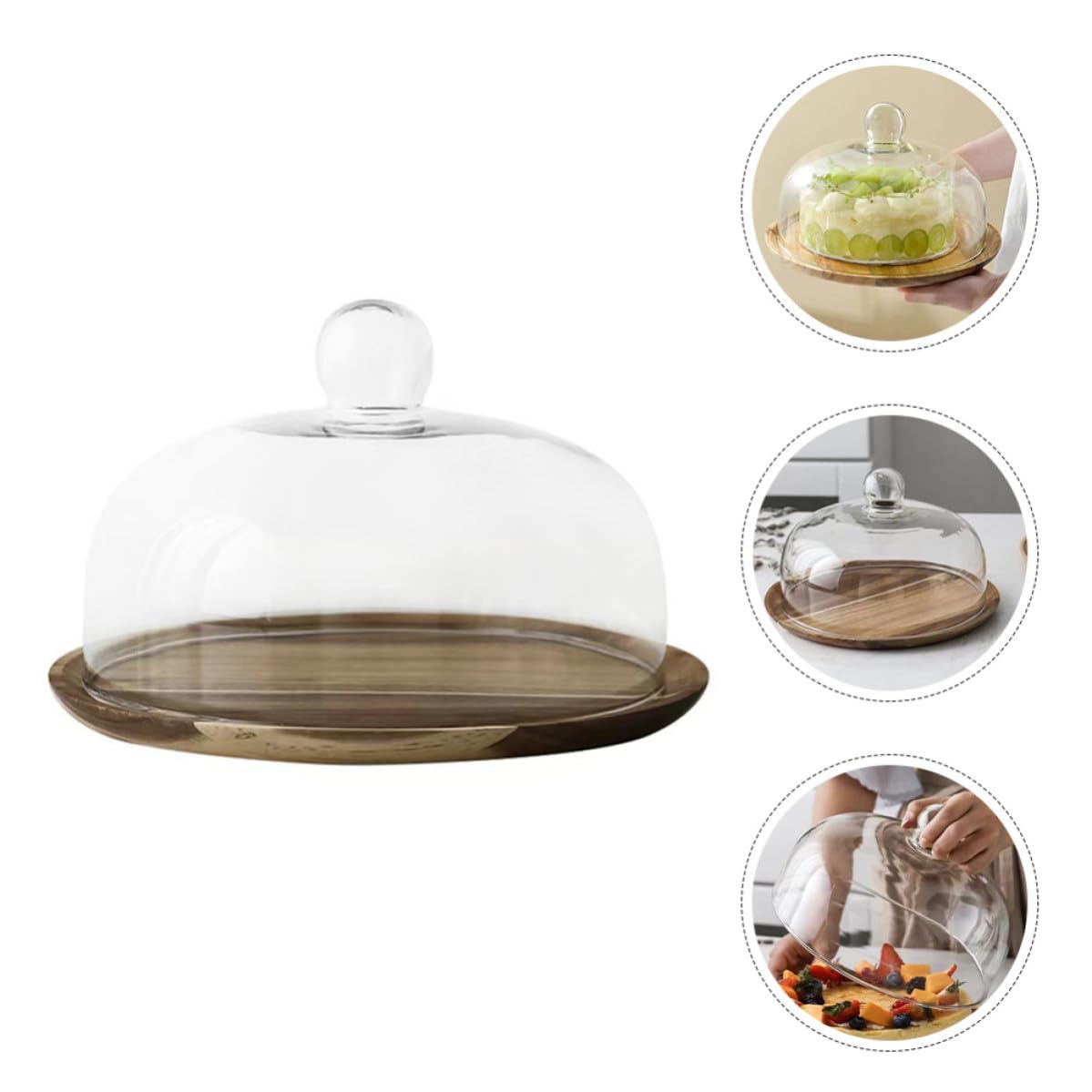 USHOBE Cúpula Base de Madera y Vidrio para Exhibición de Pasteles