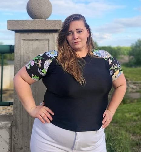 Cootry Womens Plus Size Rash Guard Short Sleeve Swim Shirt Upf 50+ Sun Protection Swimsuit Top Black Floral 3Xl #TOP1