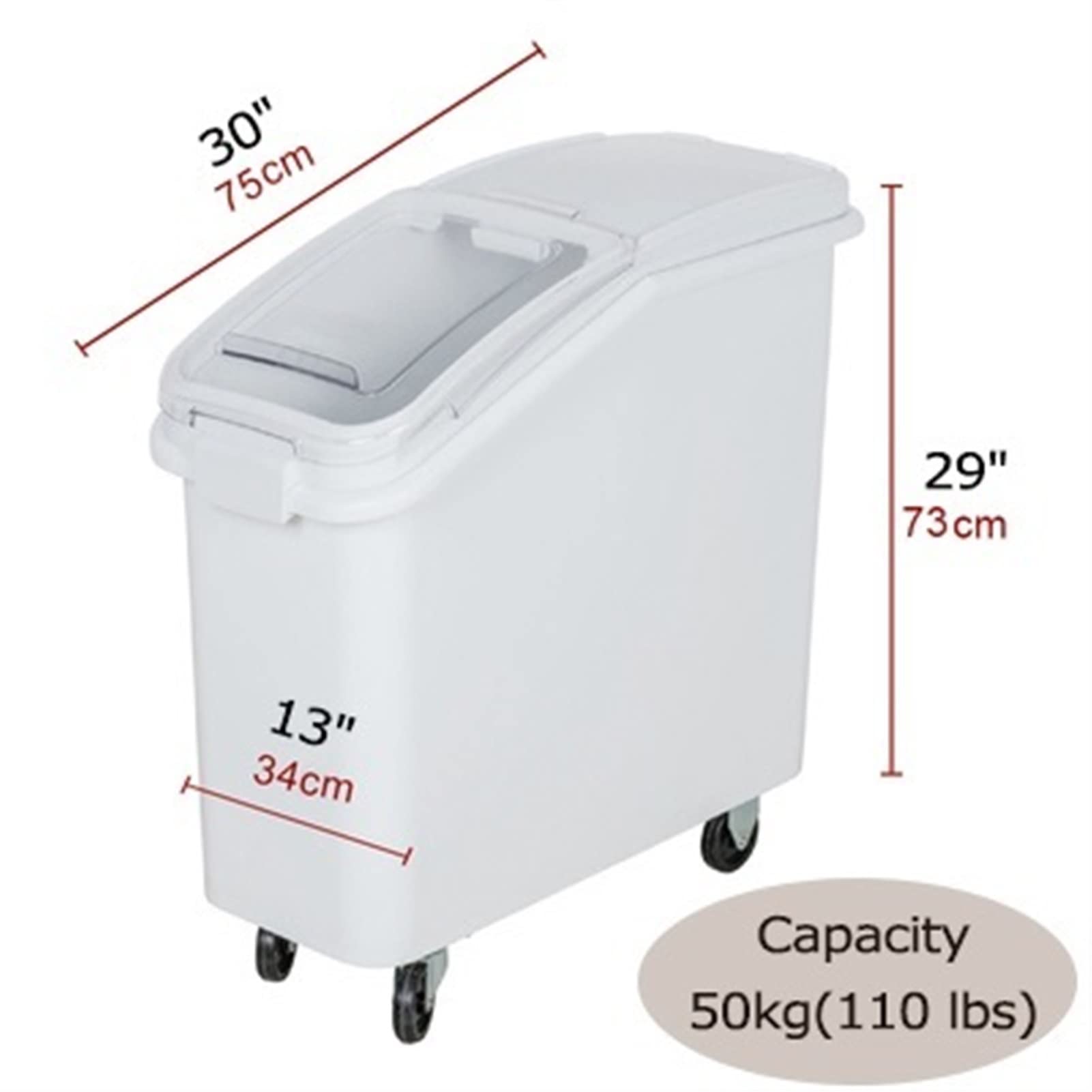 Contenitori per Alimenti Ermetici Sottile Di grandi dimensioni Contenitori per alimenti per cani con coperchi/ruote - Moderno A tenuta d'aria Robusto Riso / Semi di uccelli / Secchio per cereali, Bian