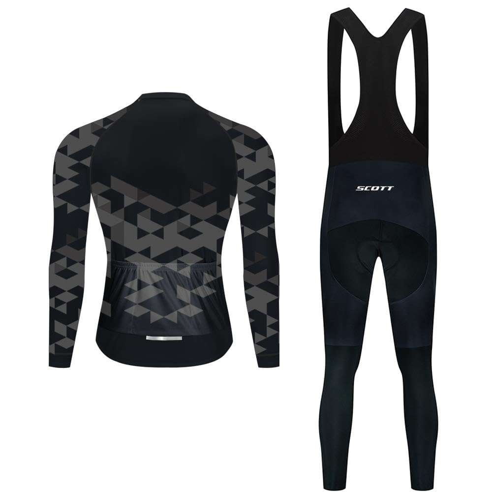 Moxilyn Fahrradtrikot Set Langarm für Herren Fahrradbekleidung MTB Radtrikot Herrentrikot Radhose Radsport-Bekleidung Rennrad Trikot Sportbekleidung Shirts mit 20D Sitzpolster