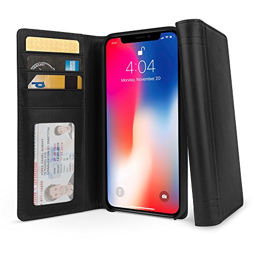 Image of Twelve South Journal for iPhone X | Leather Wallet Shell and Display Stand (Black)