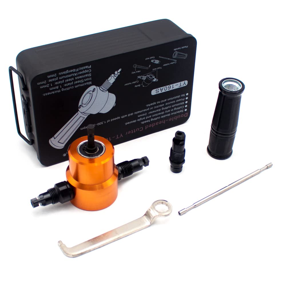 Double Head Metal Sheet Cutter, Iron Saw Nibble Cutting Tool 6MM Electric Drill Attachment Metal Plate Punching Scissors