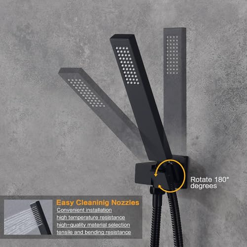 Cascada 9”x22” Luxury Shower system (Montaje en pared) con válvula de un solo mando, 3 funciones (Lluvia, Cascada y Ducha de mano) (Negro Mate) miniatura 4