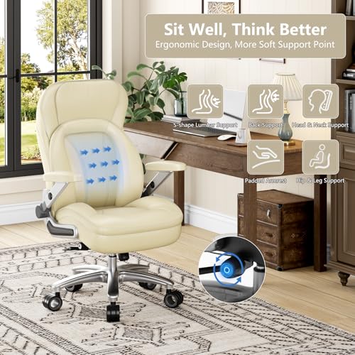 Image of Big and Tall Office Chair, 600lbs Heavy Duty Desk Chair with 5D Arms, Adjustable Lumbar Support & Height, Tilt Function, PU Leather High Back Ergonomic Executive Computer Chair