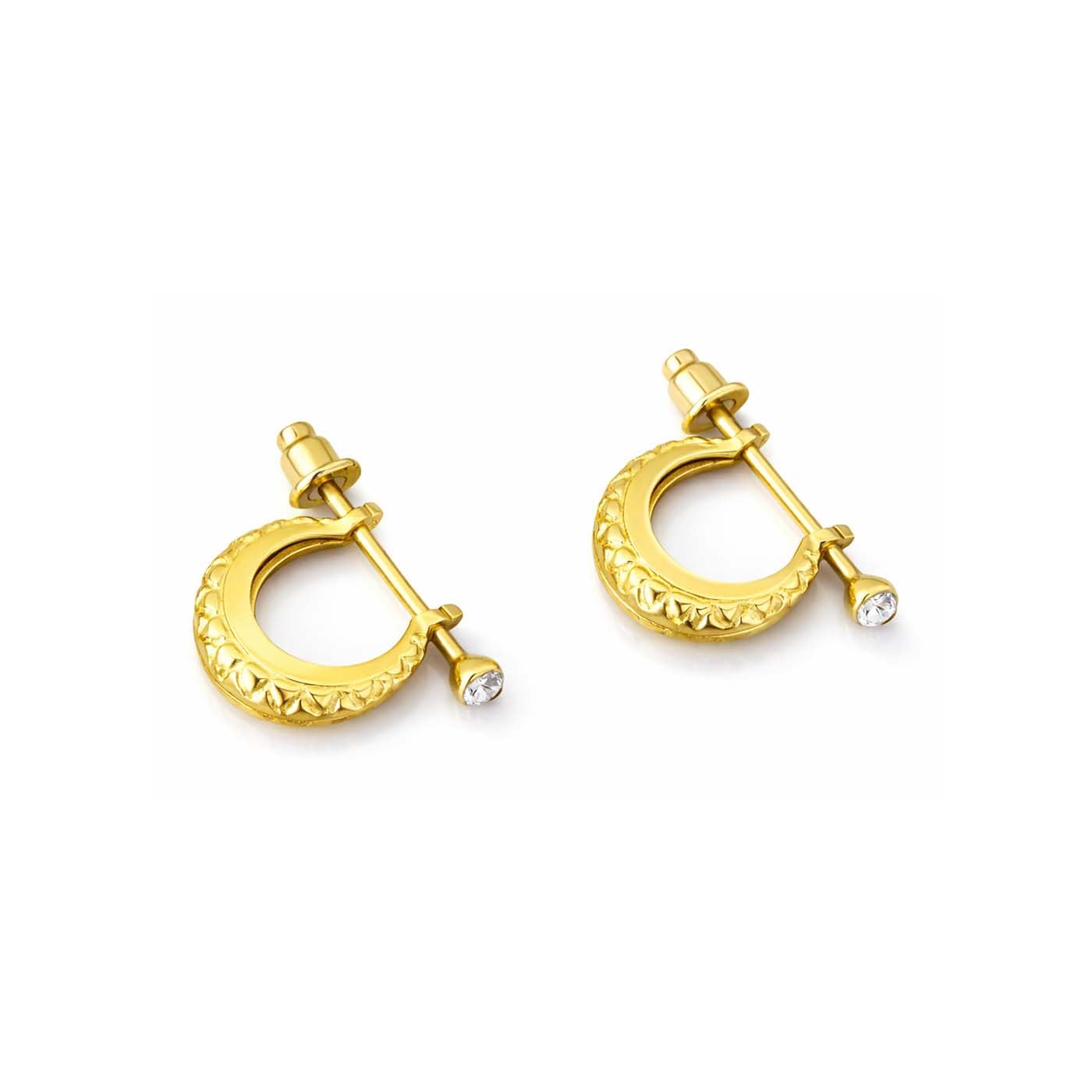 pundriksh (1 Pair) Unisex Fancy & Stylish Trending Stainless Steel Golden Cubic Zirconia Kundal Bali/hoop Round Shaped Textured Design Clip on Metal Barbell Press Screw Ear Piercing Earrings for Men & Women-picture-52