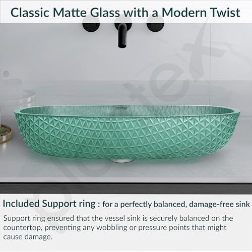 Image of Plantex Luxury Glass Basin /Table Top Matt Wash Basin Over Counter /Countertop Basin for Bathroom & Living Room (Green - 21 x 15.5 x 4 Inch)