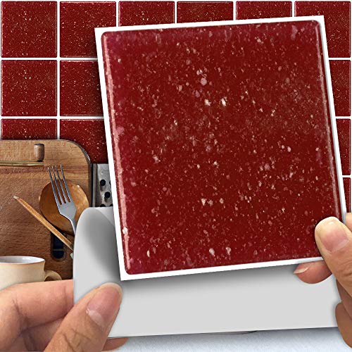 Hiser 25 Pièces Marbre Adhésive Décorative à Carreaux pour Salle de Bains et Cuisine Stickers Carrelage, Mosaïque Style Imperméables Auto-adhésifs 3D Adhésive Décoration (Rouge,15 x 15cm)