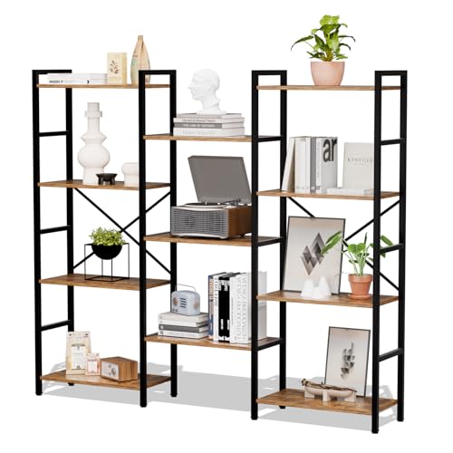 GRUSIGN Triple 4-Tier Book Shelf, Rustic Brown