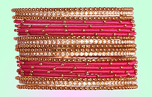 Image of NMII Non-Precious Metal with Base Metal and Zircon Gemstone Studded Ball Chain Linked Glossy Finished Silk thread Bangle set for Women and Girls