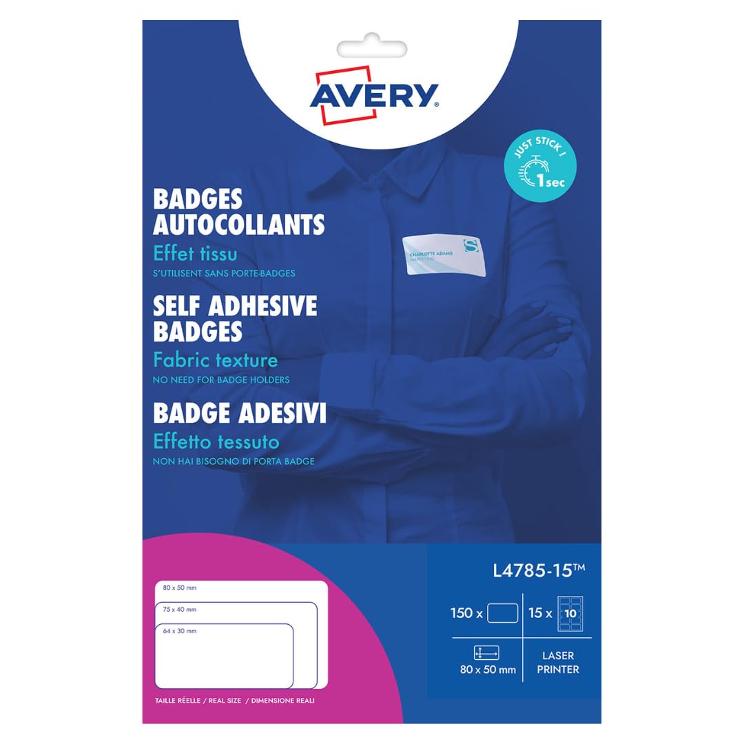 AVERY 150 badge adesivi per tessuti in seta di acetato bianco 80x50mm stampa laser