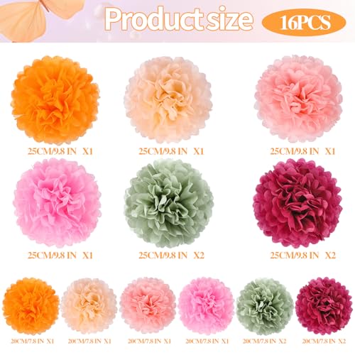 Image of BestoFun 16 PCS Red Green Party Decorations Tissue Paper Flowers Pom Poms Decorations for Girl Groovy Birthday Baby Shower Wedding Bachelorette Room Wall Hanging Decor