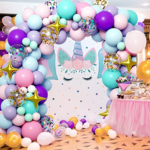 image for RUBFAC 120pcs Unicorn Balloons Garland Kit, Mermaid BalloonsPastel Pin
