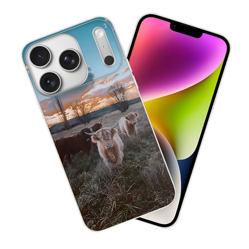 SHDYQXSB Compatible for iPhone 17 Pro Case, Highland Cow Cute Animal Protective Slim Soft TPU Shockproof Phone Clear Case