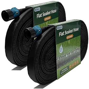 AMAZON - Secbulk Flat Soaker Hose for Garden Beds 20 50 100 150 ft, 75″ 2Pack Linkable Drip Irrigation Hose Save 80% Water, Leakproof Watering Hose with Holes