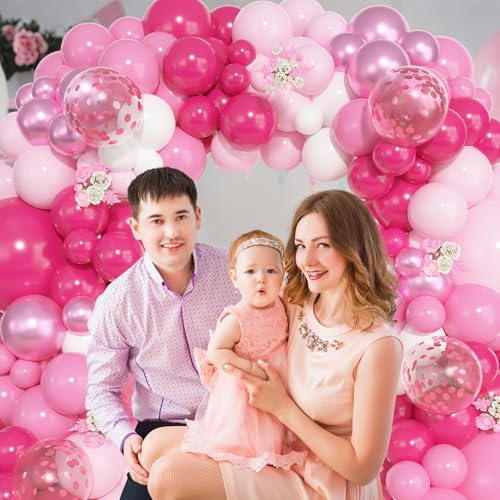Image of Ouddy Life 157 Pcs Pink Balloons Arch Garland Kit, Hot Metallic Light Pastel Pink White Rose Confetti Balloons Different Size Princess Birthday Wedding Gender Reveal Mothers Day Party Decorations