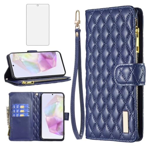 Coque Samsung Galaxy A35 5G étui portefeuille rabat cuir avec film écran verre trempé antichoc