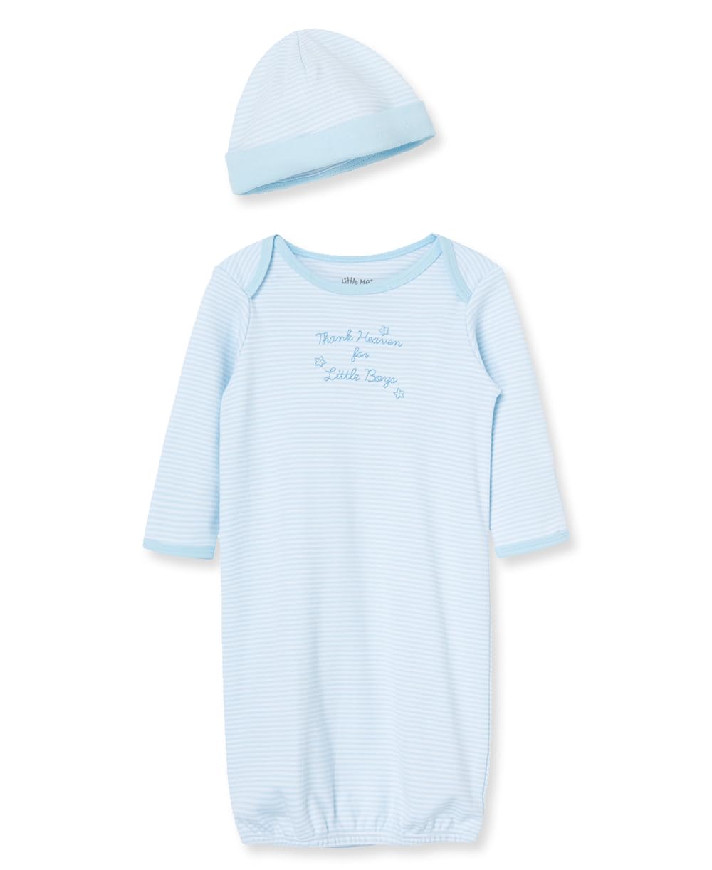 Little MeClothes for Baby Boys' 2-Piece Nightgown and Cap Set 100% Cotton with Elastic Bottom, Baby Essentials, 0-3 Months