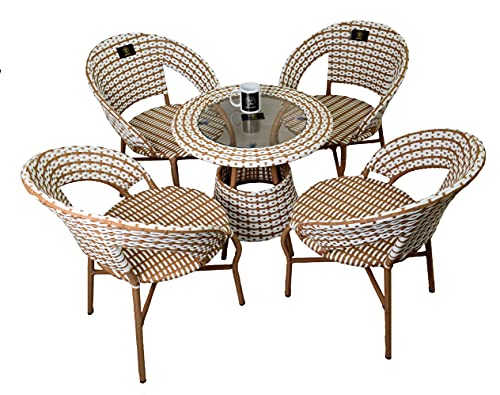 Image of Brookwood - Outdoor Furniture Dinning Set 4 Chairs and 1 Table - Checks Beige White (4 Chair & 1 Table, White & Beige)