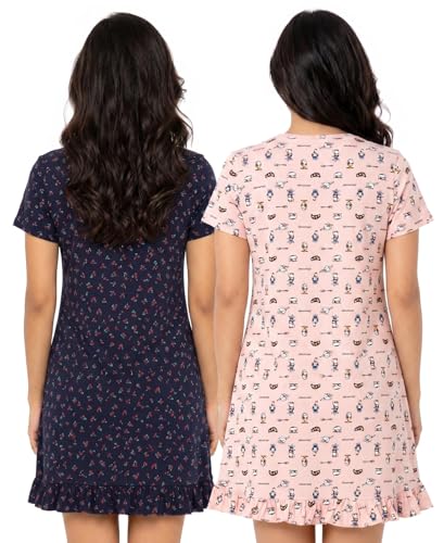 Image of Real Basics Women's Cotton Printed Knee Length Nightdress