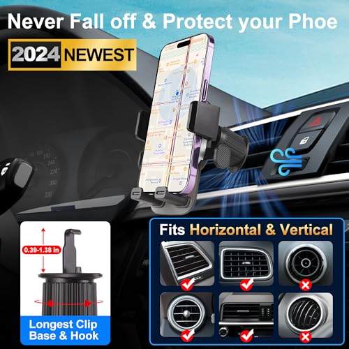 Image of Steel-Hook Air Vent Car Phone Mount Clip Military-Grade Shockproof Universal Car Cell Phone Holder - for All 4-7.2 inch in smart Vertical Screen Cell Phones