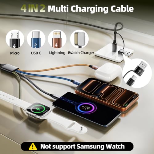 Image of Travel Essentials 4in2 Multi Charging Cable for iPhone Watch Charger, 6FT