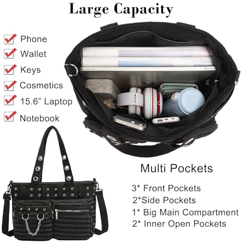 Image of Tote Bag for Women, Corduroy Gothic Purse Goth Bag with Zipper for College, Work, Travel, Gym