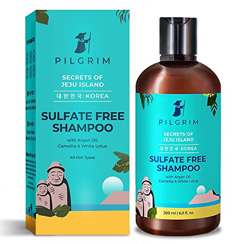 Image of Pilgrim Sulphate Free Shampoo for women & men | Mild shampoo for hair-fall control with argan oil, camellia & white lotus for dry & frizzy hair | Korean skin care products | 200 ml + 200 ml