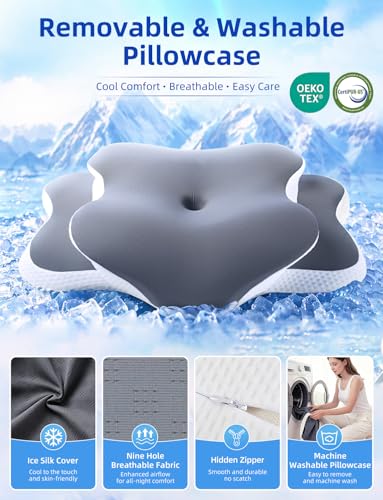 Image of lazyzzz Cervical Neck Pillow for Neck and Shoulder Pain Relief, Memory Foam Pillow, Ergonomic Contour Side Sleeper Pillows, Soft Cooling Orthopedic Pillow for Side Back Stomach Sleepers
