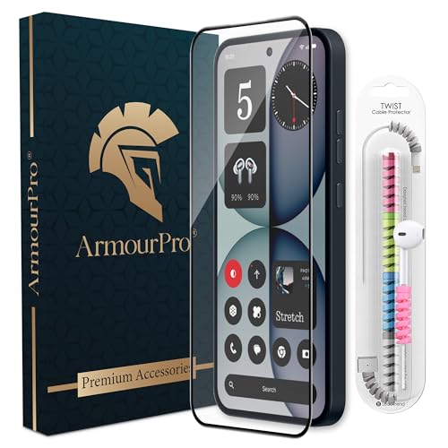 Image of ArmourPro Military-Grade Tempered Glass for Nothing Phone (4A) - 9H Anti Scratch, Edge-to-Edge Coverage, HD Clarity, Smooth Touch, Case Friendly, Easy Installation Kit with Cable Protector